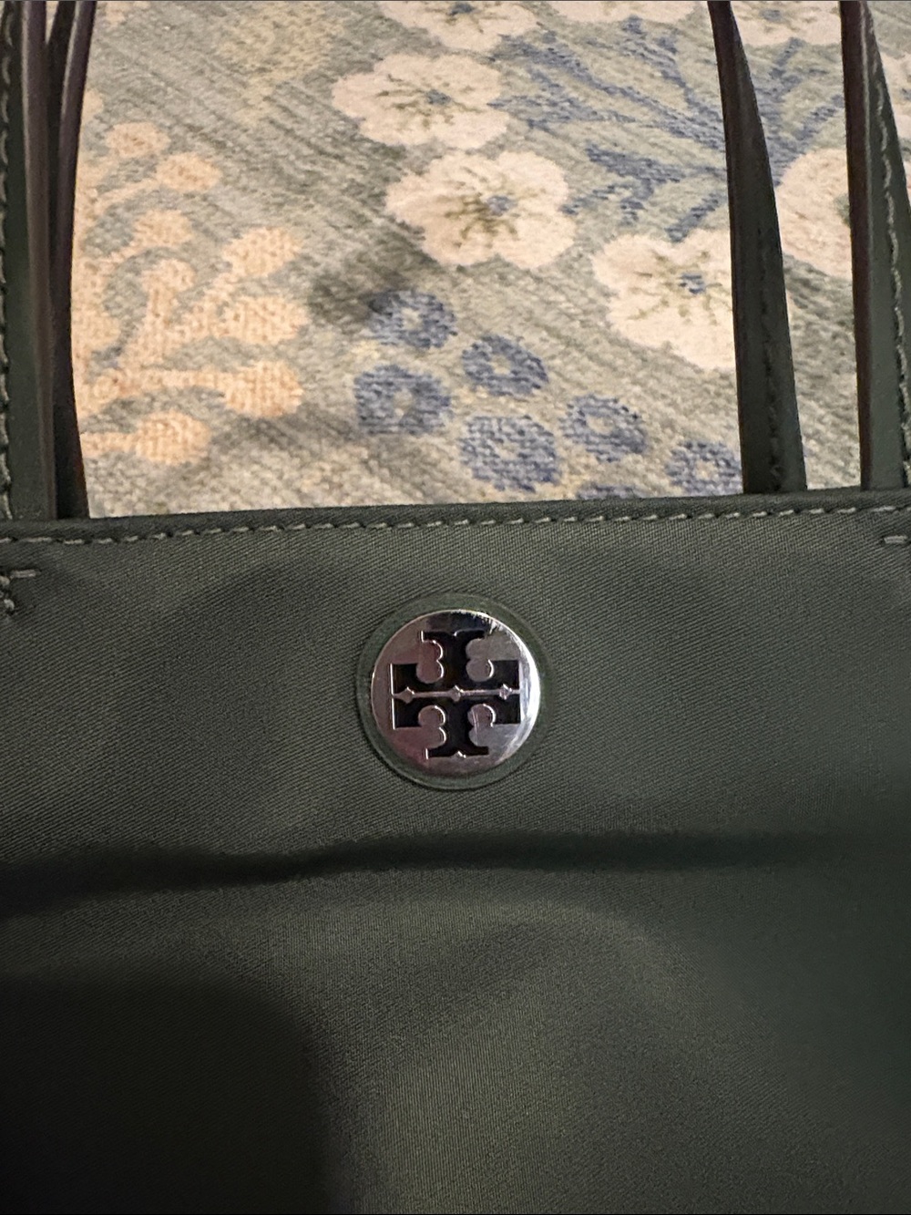 Tory Burch Deep Green Mini Nylon Tote w/detachable strap - Picture 2 of 9